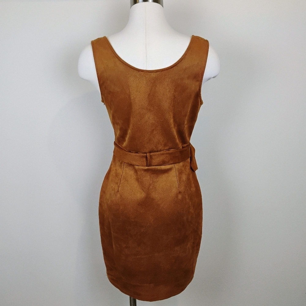 Haute Monde Sleeveless Mini Sheath Dress Size L (Jrs) Cinnamon Brown Faux Suede - Picture 2 of 13